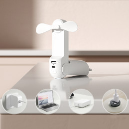 „Jisulife“ nešiojamasis ventiliatorius „Life8“ su USB įkrovos funkcija, 2000 mAh, ir žibintuvėliu – baltas