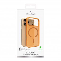 „Puro Daylight Magsafe“ suderinamas silikoninis dėklas, skirtas „iPhone 17 Pro Max“ – permatomos oranžinės spalvos