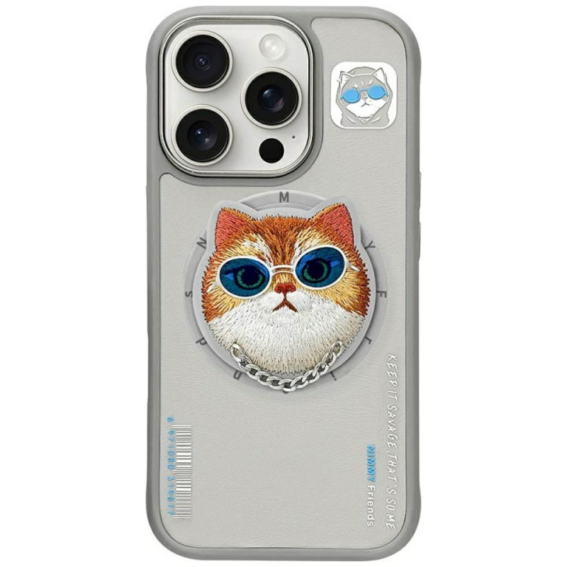 „Nimmy Glasses“ stilingas „Cat MagSafe“ dėklas, skirtas „iPhone 16 Pro Max“ – pilkas