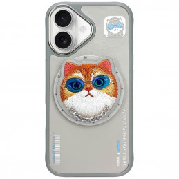 „Nimmy Glasses“ stilingas katino formos „MagSafe“ dėklas, skirtas „iPhone 16“ – pilkas