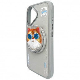 „Nimmy Glasses“ stilingas katino formos „MagSafe“ dėklas, skirtas „iPhone 16“ – pilkas