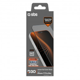 SBS apsauginis stiklas su D3O technologija ir aplikatoriumi, skirtas „iPhone 17 Pro Max“.