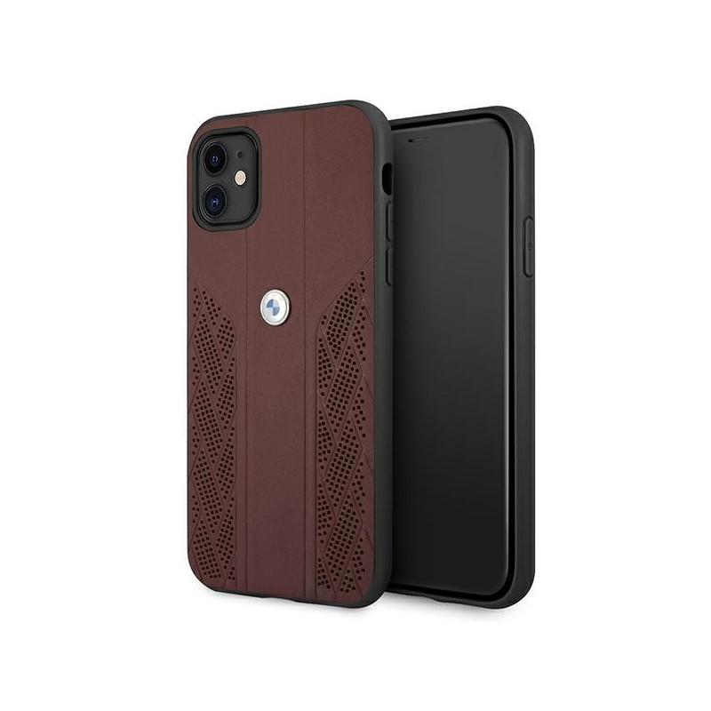BMW Leather Curve perforuotas dėklas iPhone 11 / Xr - raudonas