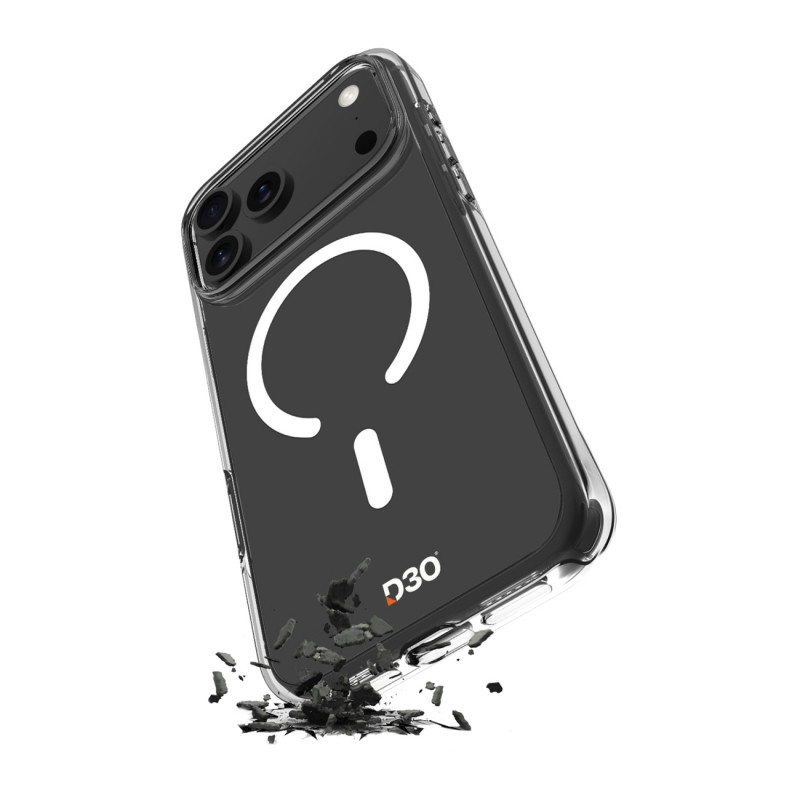 „Puro Impact Clear D3O TPU+PC“ dėklas, suderinamas su „MagSafe“, skirtas „iPhone 17 Pro Max“ – permatomas