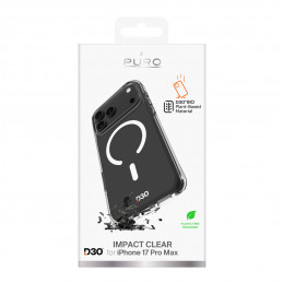 „Puro Impact Clear D3O TPU+PC“ dėklas, suderinamas su „MagSafe“, skirtas „iPhone 17 Pro Max“ – permatomas