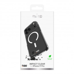 „Puro Impact Clear D3O TPU+PC“ dėklas, suderinamas su „MagSafe“, skirtas „iPhone 17 Pro“ – permatomas