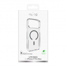 „Puro Lite Mag TPU+PC“ dėklas, suderinamas su „MagSafe“, skirtas „iPhone 17 Pro Max“ – skaidrus su pilku žiedu