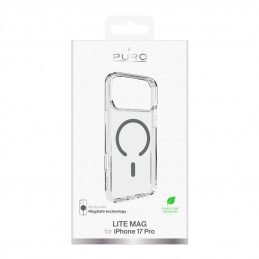 „Puro Lite Mag TPU+PC“ dėklas, suderinamas su „MagSafe“, skirtas „iPhone 17 Pro“ – skaidrus su pilku žiedu