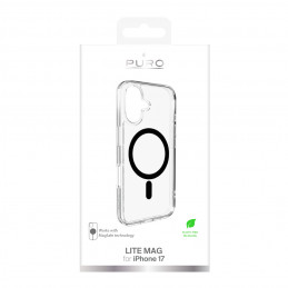 „Puro Lite Mag TPU+PC“ dėklas, suderinamas su „MagSafe“, skirtas „iPhone 17“ – skaidrus su juodu žiedu