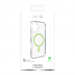 „Puro Lite Mag TPU+PC“ dėklas, suderinamas su „MagSafe“, skirtas „iPhone 17“ – skaidrus su žaliu žiedu