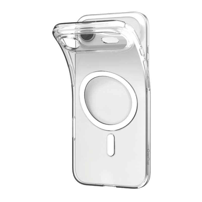 „Puro 0.3 MAG“ itin plonas TPU dėklas, suderinamas su „MagSafe“, skirtas „iPhone 17 Air“ – permatomas