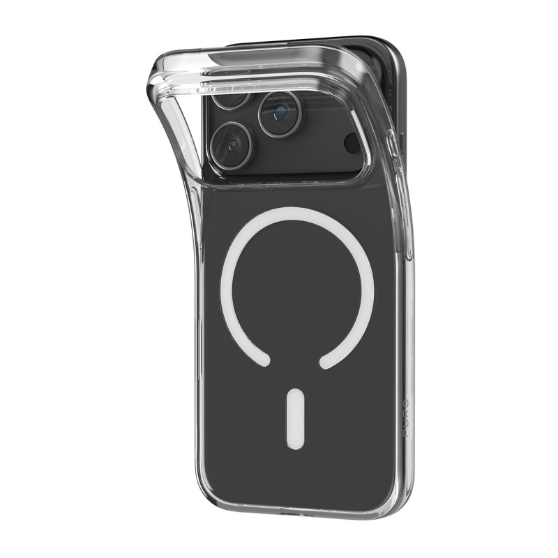 „Puro 0.3 MAG“ itin plonas TPU dėklas, suderinamas su „MagSafe“, skirtas „iPhone 17 Pro“ – permatomas