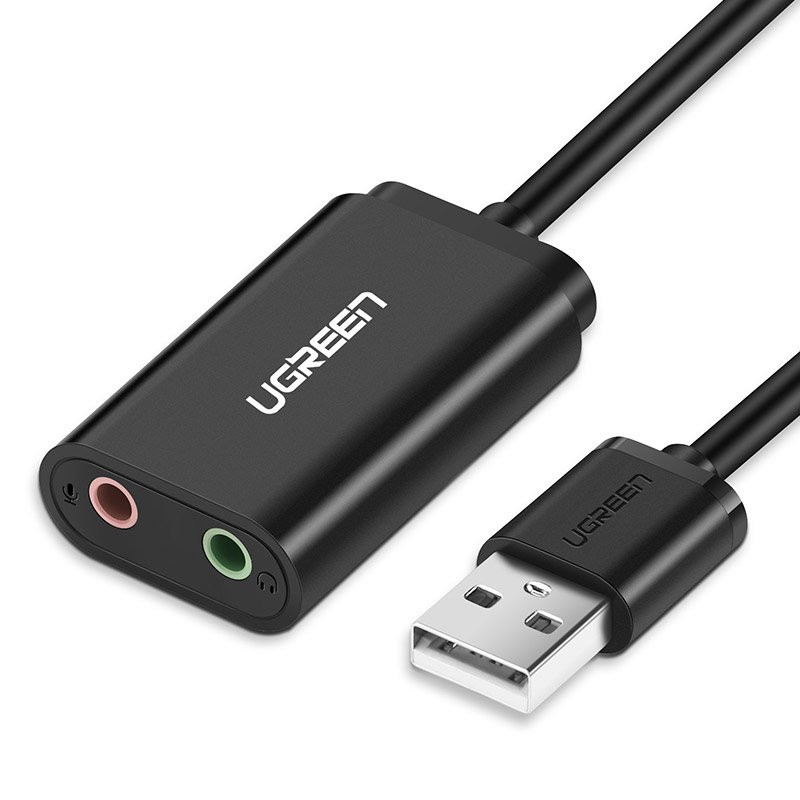 Ugreen išorinė muzikos garso plokštė USB adapteris - 3,5 mm mini lizdas 15 cm juodas (30724)