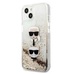 Karl Lagerfeld Liquid Glitter Karl&Choupette Head dėklas iPhone 13 mini - auksinis
