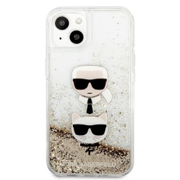 Karl Lagerfeld Liquid Glitter Karl&Choupette Head dėklas iPhone 13 mini - auksinis