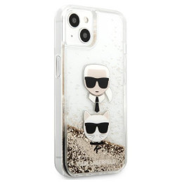 Karl Lagerfeld Liquid Glitter Karl&Choupette Head dėklas iPhone 13 mini - auksinis