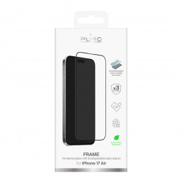 „Puro Frame“ grūdintas stiklas, skirtas „iPhone 17 Air“ su aplikatoriumi ir juodu rėmeliu
