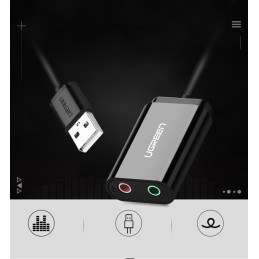 Ugreen išorinė muzikos garso plokštė USB adapteris - 3,5 mm mini lizdas 15 cm juodas (30724)