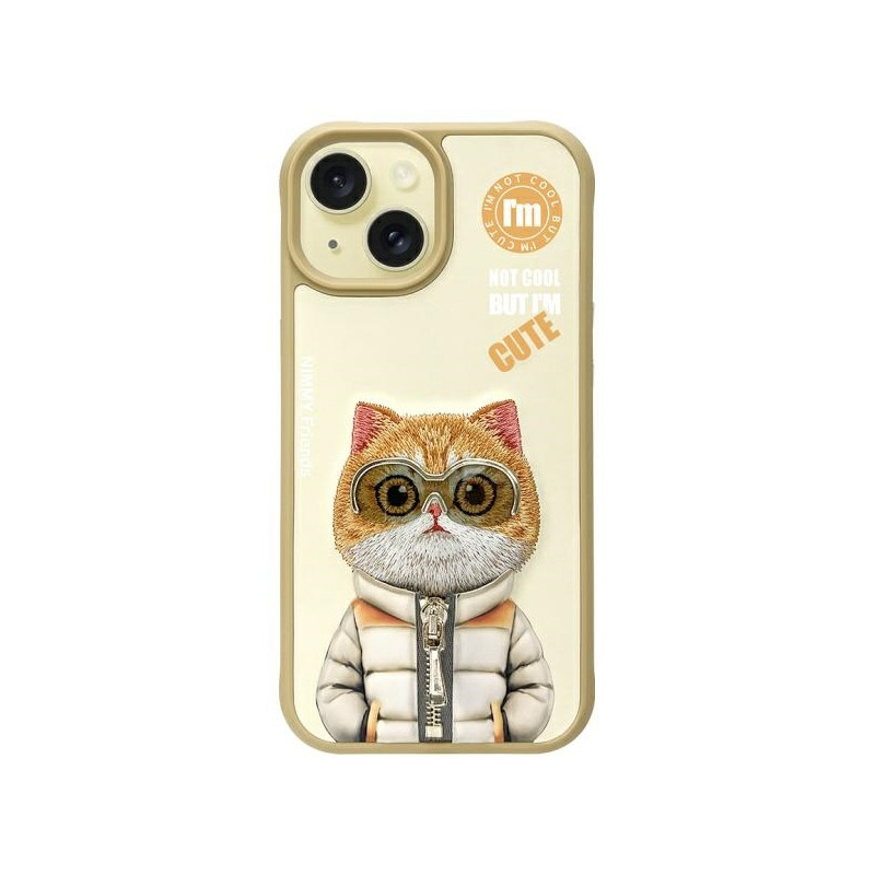 „Nimmy Cool&Cute 2.0“ katės dėklas, skirtas „iPhone 15“ – smėlio spalvos