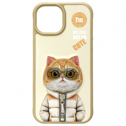 „Nimmy Cool&Cute 2.0“ katės dėklas, skirtas „iPhone 15“ – smėlio spalvos