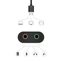Ugreen išorinė muzikos garso plokštė USB adapteris - 3,5 mm mini lizdas 15 cm juodas (30724)
