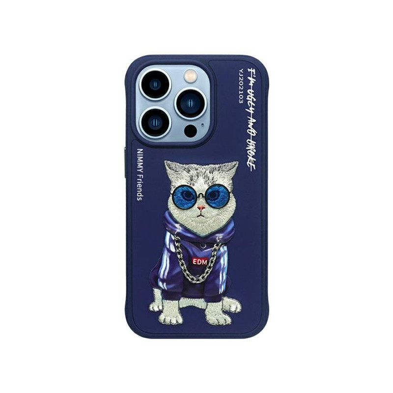 „Nimmy Glasses“ stilingas katino formos dėklas, skirtas „iPhone 15 Pro“ – mėlynas