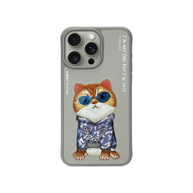 „Nimmy Glasses“ stilingas katino formos dėklas, skirtas „iPhone 15 Pro“ – pilkas