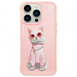 „Nimmy Glasses“ stilingas katino formos dėklas, skirtas „iPhone 15 Pro Max“ – rožinis