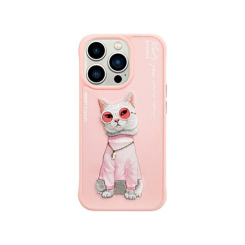 „Nimmy Glasses“ stilingas katino formos dėklas, skirtas „iPhone 15 Pro Max“ – rožinis