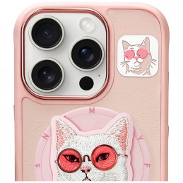 „Nimmy Glasses“ stilingas katino formos „MagSafe“ dėklas, skirtas „iPhone 16 Pro Max“ – rožinis