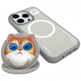 „Nimmy Glasses“ stilingas „Cat MagSafe“ dėklas, skirtas „iPhone 16 Pro Max“ – pilkas