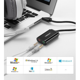 Ugreen išorinė muzikos garso plokštė USB adapteris - 3,5 mm mini lizdas 15 cm juodas (30724)