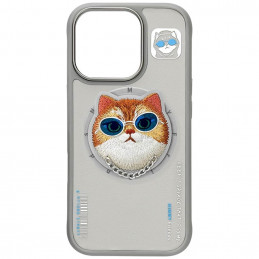 „Nimmy Glasses“ stilingas „Cat MagSafe“ dėklas, skirtas „iPhone 16 Pro Max“ – pilkas