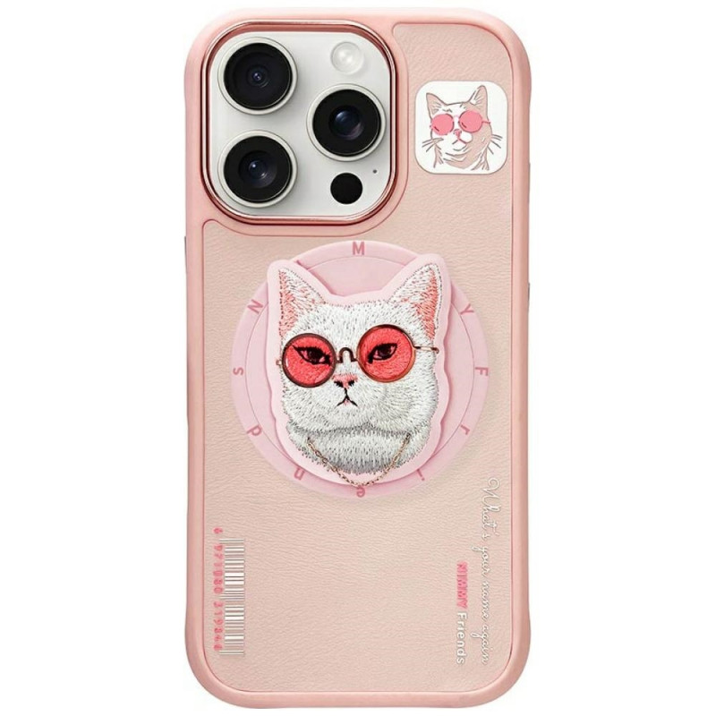 „Nimmy Glasses“ stilingas katino formos „MagSafe“ dėklas, skirtas „iPhone 16 Pro“ – rožinis
