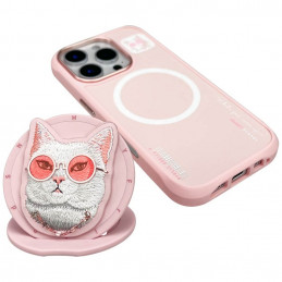 „Nimmy Glasses“ stilingas katino formos „MagSafe“ dėklas, skirtas „iPhone 16 Pro“ – rožinis