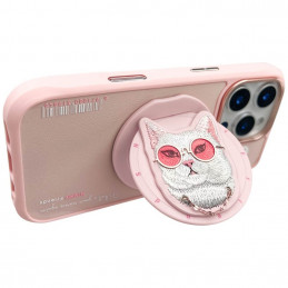 „Nimmy Glasses“ stilingas katino formos „MagSafe“ dėklas, skirtas „iPhone 16 Pro“ – rožinis