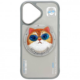 „Nimmy Glasses“ stilingas katino formos „MagSafe“ dėklas, skirtas „iPhone 16“ – pilkas