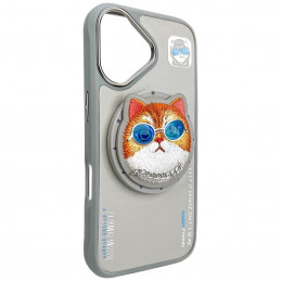 „Nimmy Glasses“ stilingas katino formos „MagSafe“ dėklas, skirtas „iPhone 16“ – pilkas
