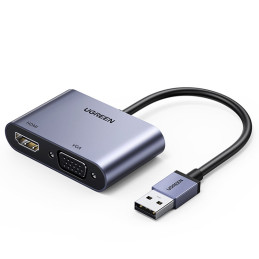 Ugreen CM449 USB – HDMI 1.3 (1920x1080 60Hz), VGA 1.2 (1920x1080 60Hz) adapteris – pilkas
