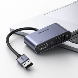 Ugreen CM449 USB – HDMI 1.3 (1920x1080 60Hz), VGA 1.2 (1920x1080 60Hz) adapteris – pilkas