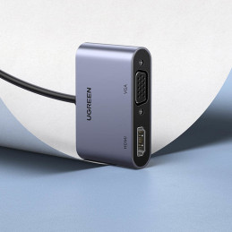 Ugreen CM449 USB – HDMI 1.3 (1920x1080 60Hz), VGA 1.2 (1920x1080 60Hz) adapteris – pilkas