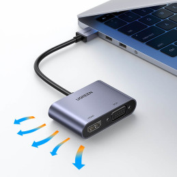 Ugreen CM449 USB – HDMI 1.3 (1920x1080 60Hz), VGA 1.2 (1920x1080 60Hz) adapteris – pilkas
