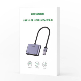Ugreen CM449 USB – HDMI 1.3 (1920x1080 60Hz), VGA 1.2 (1920x1080 60Hz) adapteris – pilkas
