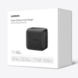 Ugreen sieninis įkroviklis 2x USB Type C 66W Power Delivery 3.0 Quick Charge 4.0+ juodas (CD216)