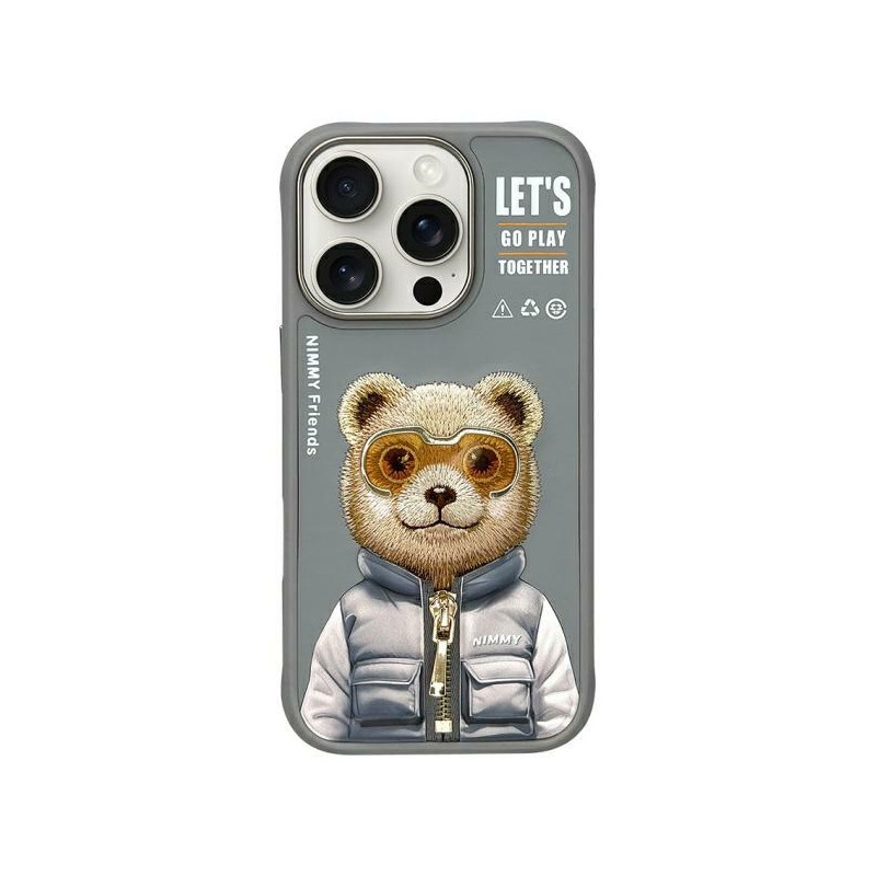 „Nimmy Cool&Cute 2.0“ meškiuko dėklas, skirtas „iPhone 16 Pro“ – pilkas
