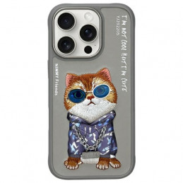 „Nimmy Glasses“ stilingas katino formos dėklas, skirtas „iPhone 16 Pro“ – pilkas
