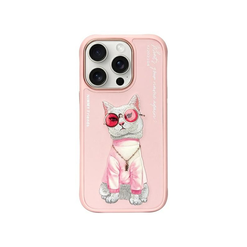 „Nimmy Glasses“ stilingas katino formos dėklas, skirtas „iPhone 16 Pro Max“ – rožinis