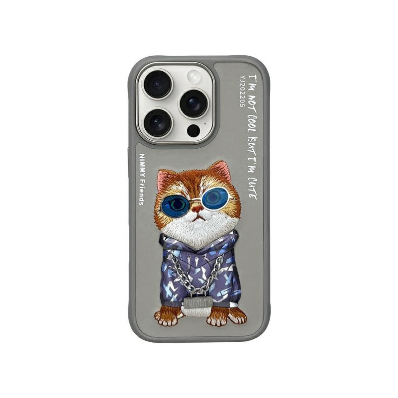 „Nimmy Glasses“ stilingas katino formos dėklas, skirtas „iPhone 16 Pro Max“ – pilkas