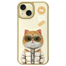 „Nimmy Cool&Cute 2.0“ katės dėklas, skirtas „iPhone 15“ – smėlio spalvos