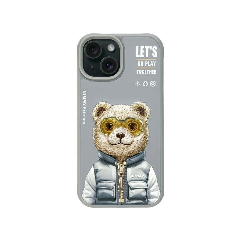 „Nimmy Cool&Cute 2.0“ meškiuko dėklas, skirtas „iPhone 15“ – pilkas